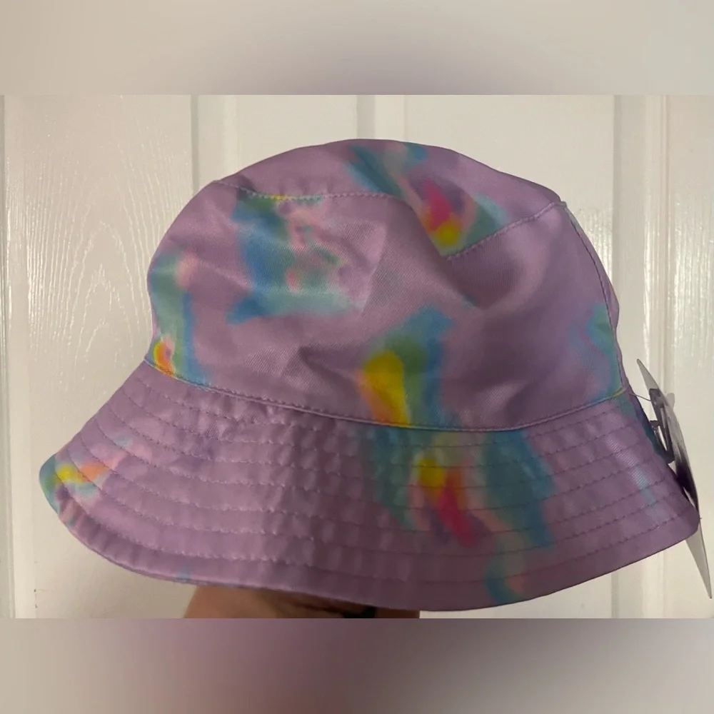 Justice Rainbow Tie Dye Bucket Hat Girls One Size Glitter Logo Pastel NWT